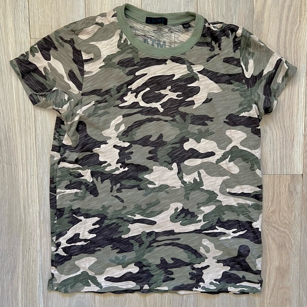 ATM Anthony Thomas Melillo Camo Print Crewneck T-Shirt- Green, Beige, Brown